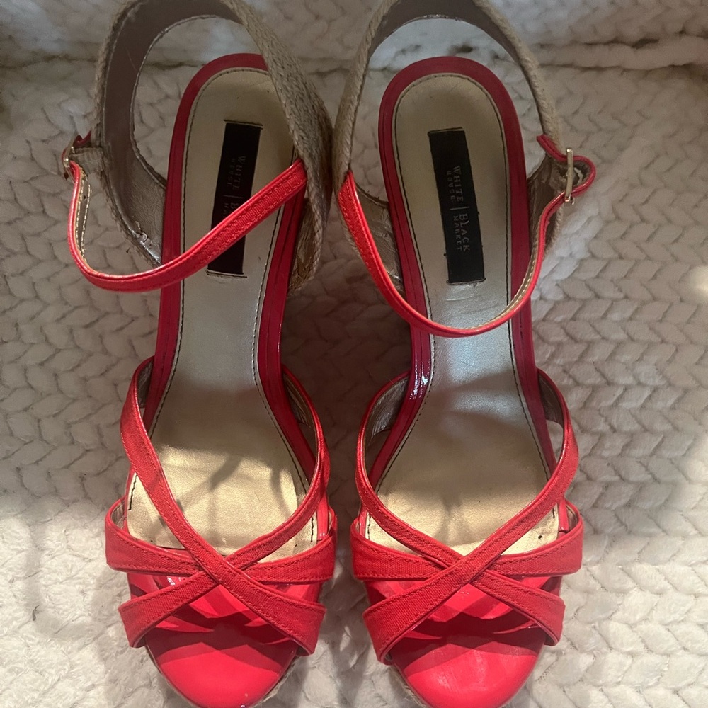 White House Black Market Vibrant Red Wedge Sandals - Picture 1 of 11